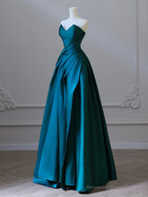 A-Line Satin Green Long Prom Dress, Green Satin Long Formal Dress